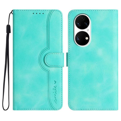 Light blue leather wallet-style phone case with wrist strap, stitched panel, and camera cutout