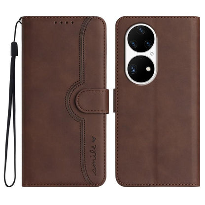 Brown leather wallet-style phone case with wrist strap, stitched panel, and camera cutout