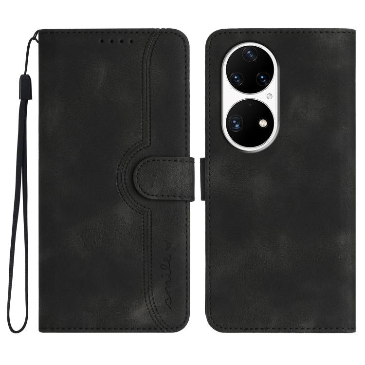 Black leather wallet-style phone case with wrist strap, stitched panel, and camera cutout