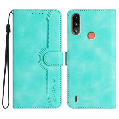Leather phone case in light blue with flip cover, card pocket, and wrist strap
