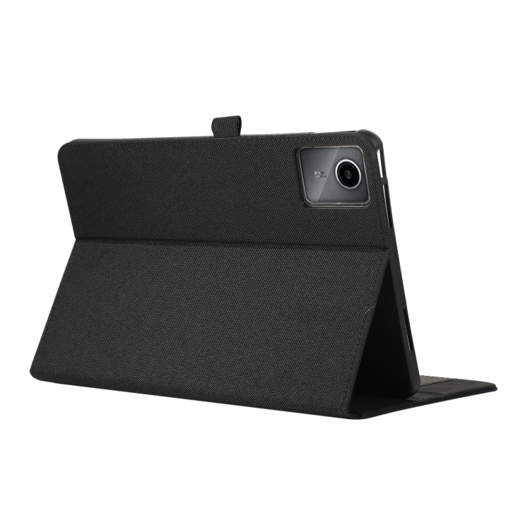 Black horizontal flip tablet case open with camera cutout on top