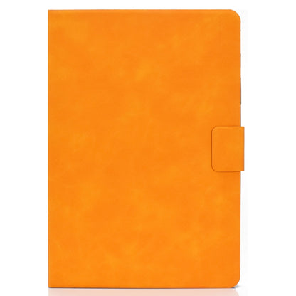 Orange cowhide-texture leather flip case with side card holder pocket