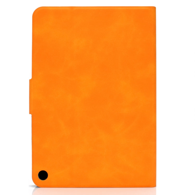 Orange cowhide-texture leather flip case with camera cutout on cover