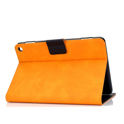 Orange cowhide-texture leather flip case with black magnetic strap