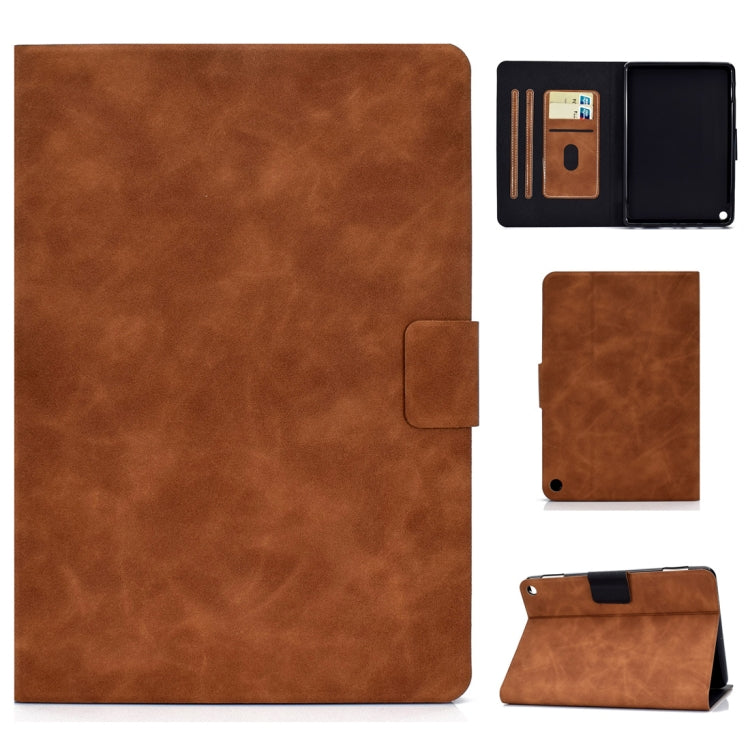 Brown cowhide-texture leather horizontal flip case with card slot and stand