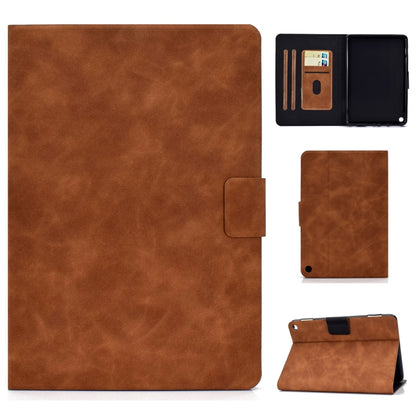 Brown cowhide-texture leather horizontal flip case with card slot and stand