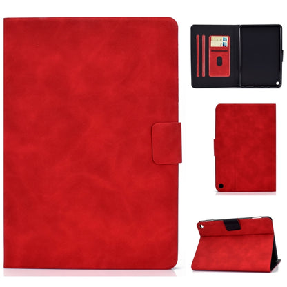 Red cowhide-texture leather flip case with card slots and stand holder