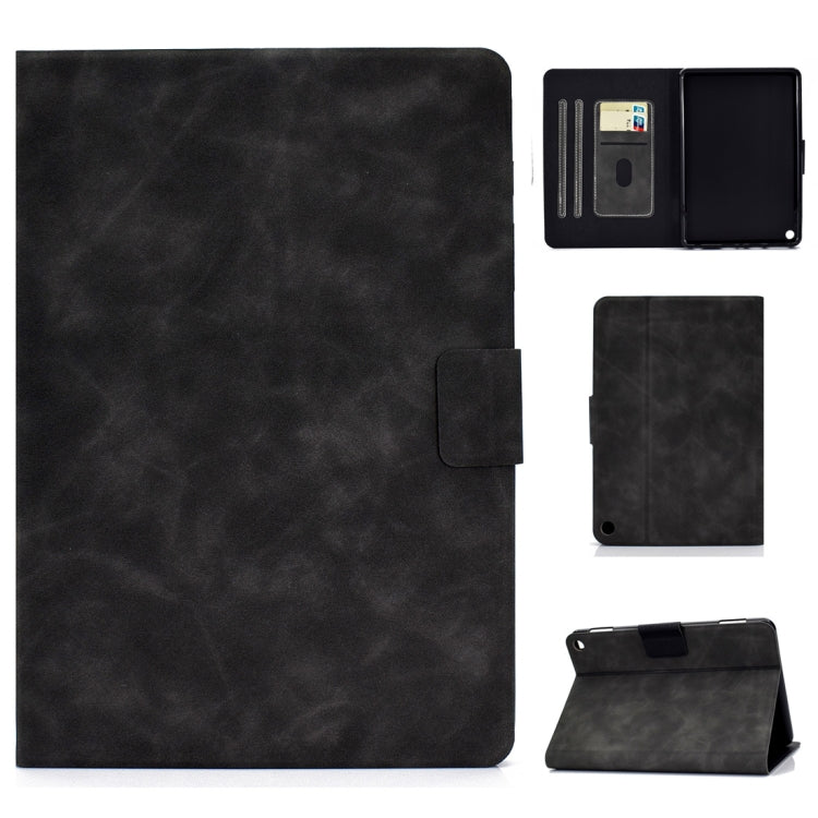 Black cowhide-texture leather flip case with card slots and stand holder
