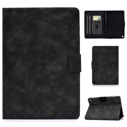 Black cowhide-texture leather flip case with card slots and stand holder