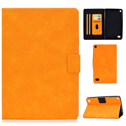 Orange cowhide-texture leather flip case with card slots and stand holder