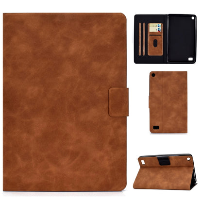 Brown cowhide-texture leather flip case with card slots and stand holder