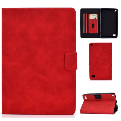 Red cowhide-texture leather flip case with card slots and stand holder