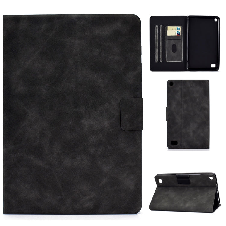 Black cowhide-texture leather flip case with card slots and stand holder