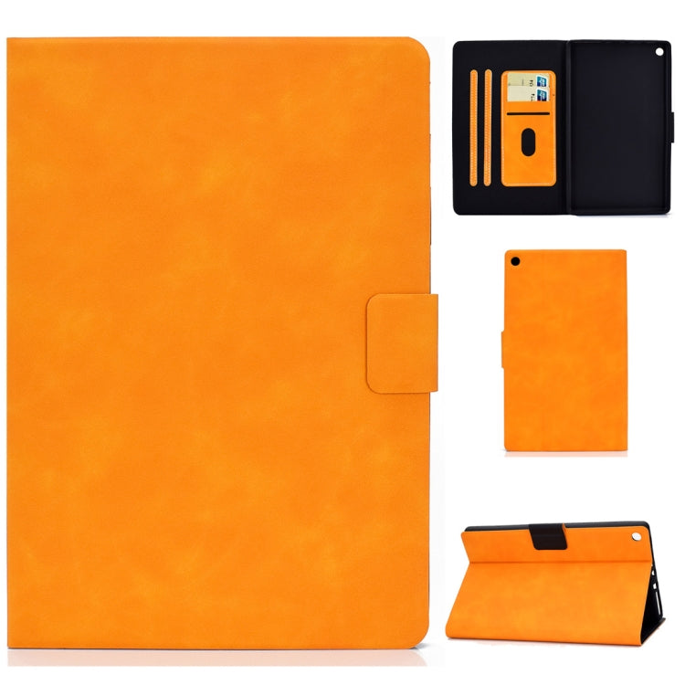 Orange cowhide-texture leather flip case with card slots and stand holder