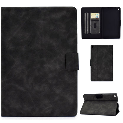 Cowhide-textured leather flip case with card slots and front pocket, dark gray.