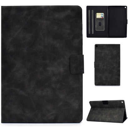 Cowhide-textured leather flip case with card slots and front pocket, dark gray stand.