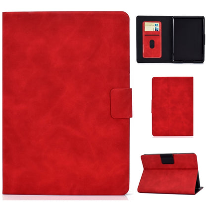 Red cowhide-texture folio leather case with card slots and flip stand for tablet