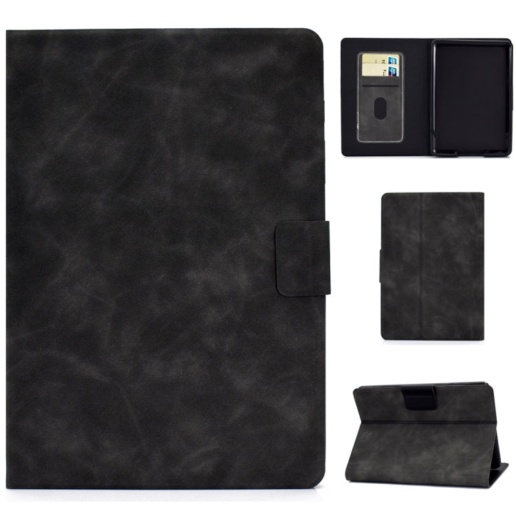 Dark cowhide-texture folio leather case with card slots and flip stand for tablet