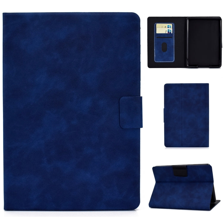 Blue cowhide-texture folio leather case with card slots and flip stand for tablet