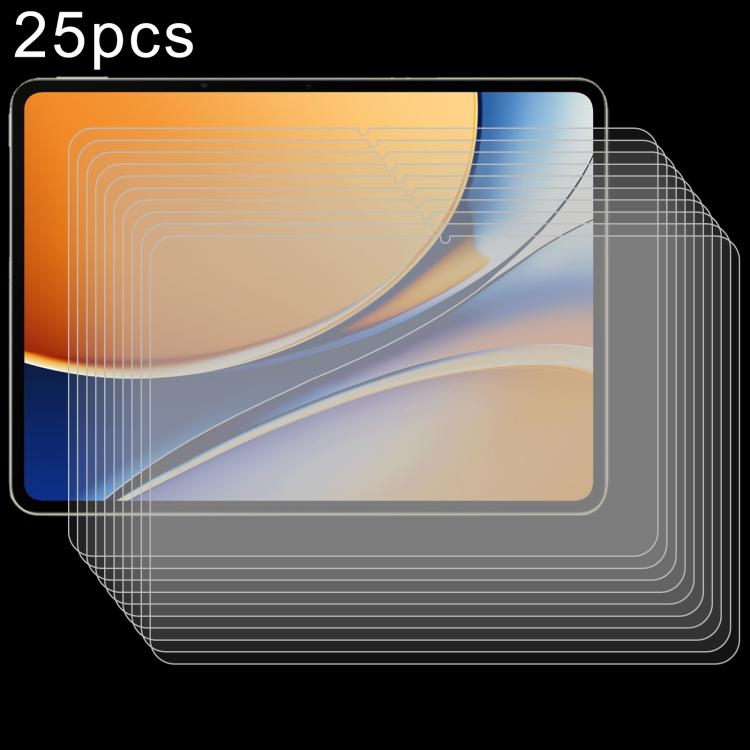 25-piece tempered glass screen protector film set for tablet display, clear overlays