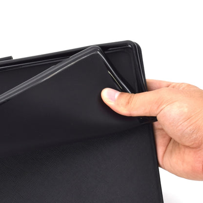 Cowhide-texture flip leather tablet case with card slots and sleep/wake cover, black.