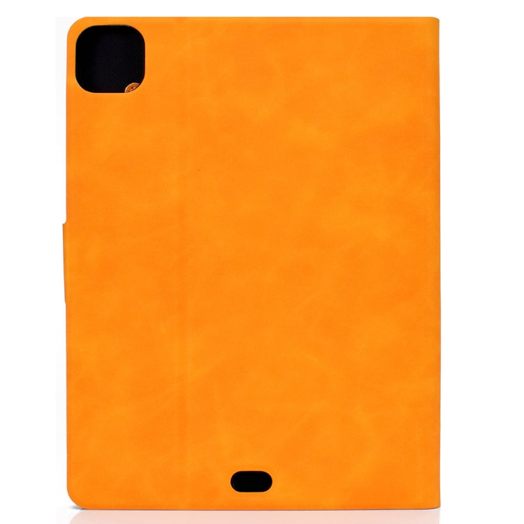 Orange leather tablet case with port cutout and flip cover for tablet
