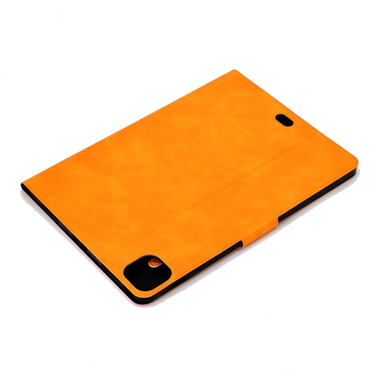 Orange leather flip case with bottom port cutout and slim fold edge