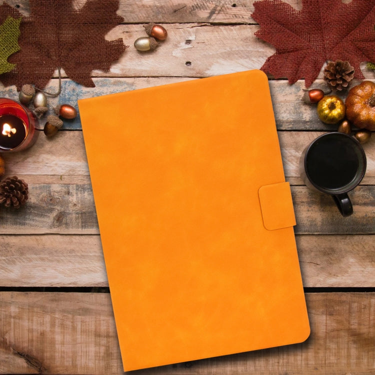 Orange leather flip tablet case with built-in closure tab