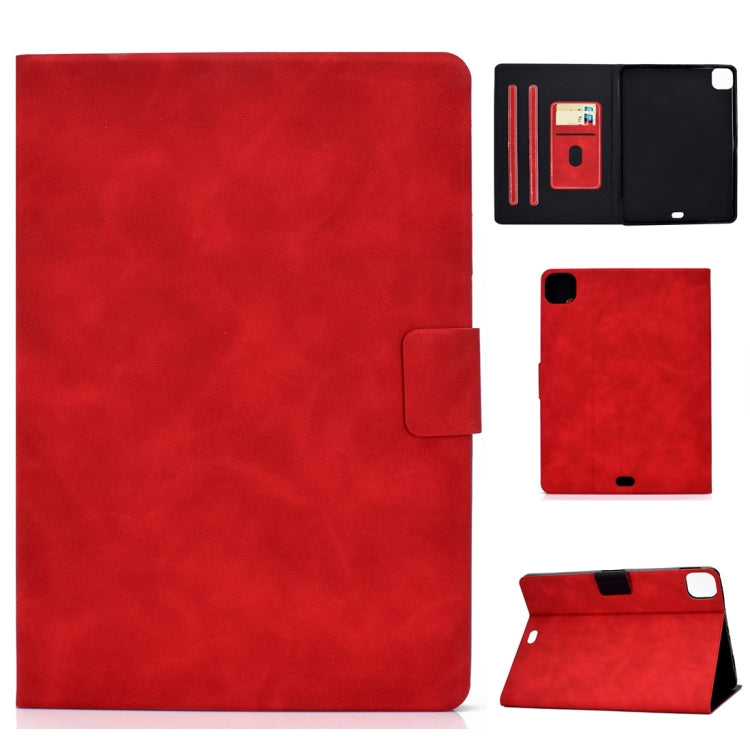 Cowhide-texture flip leather case with card slots and sleep/wake cover, red.