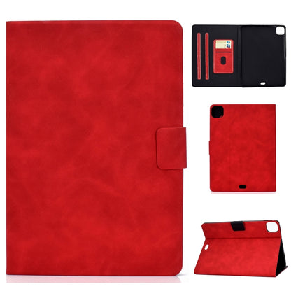 Cowhide-texture flip leather case with card slots and sleep/wake cover, red.