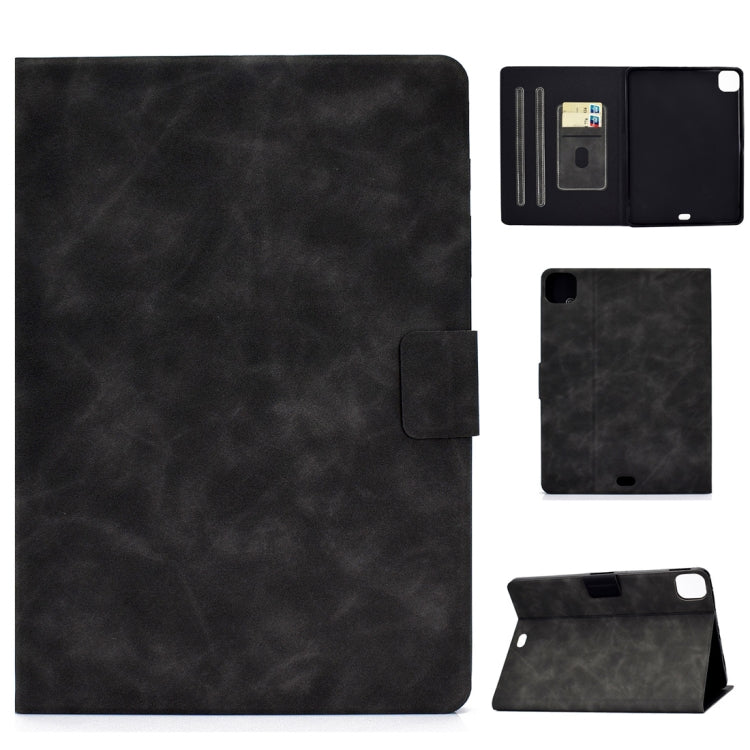 Cowhide-texture flip leather case with card slots and sleep/wake cover, dark gray.