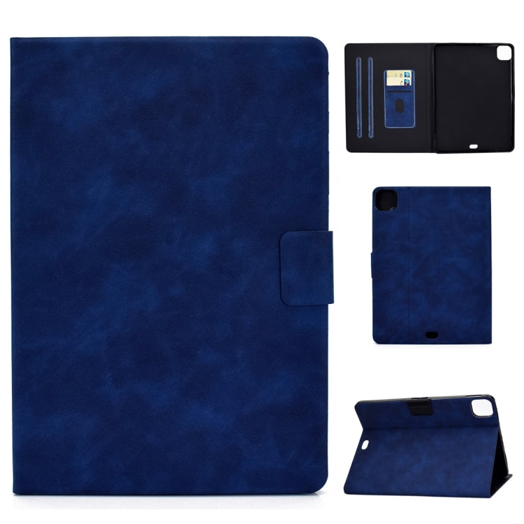 Cowhide-texture flip leather case with card slots and sleep/wake cover, blue.