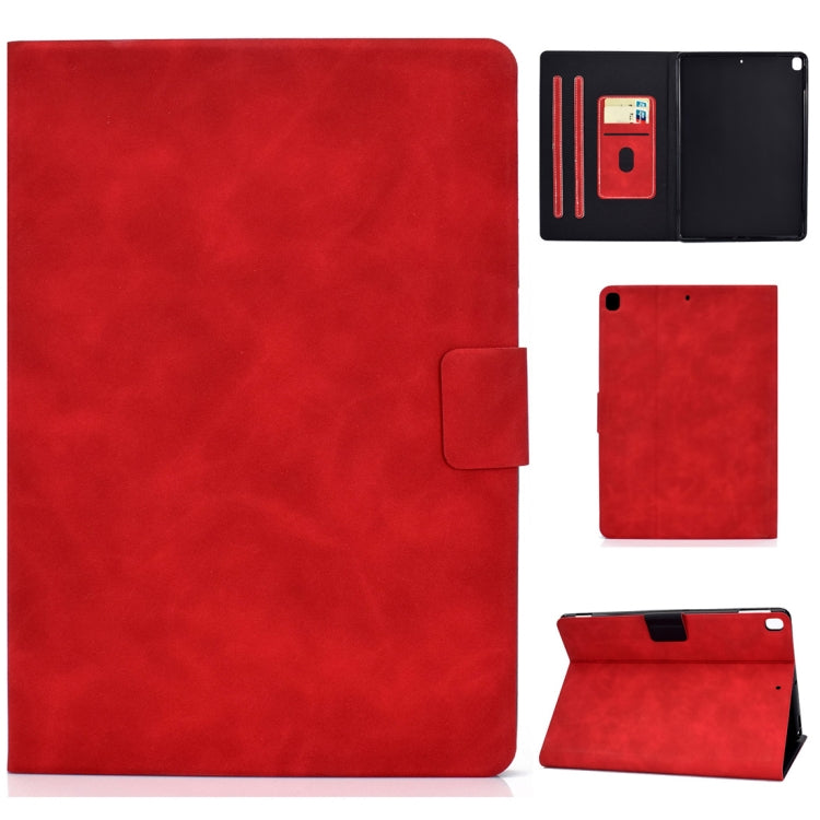 Cowhide-texture flip leather case with card slots and sleep/wake cover, red.
