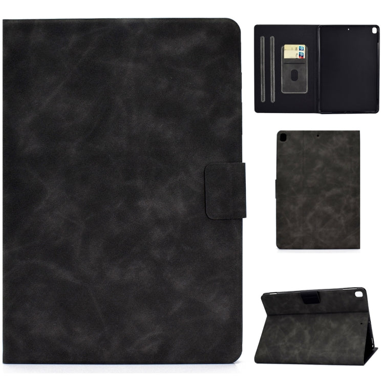 Cowhide-texture flip leather case with card slots and sleep/wake cover, charcoal gray.