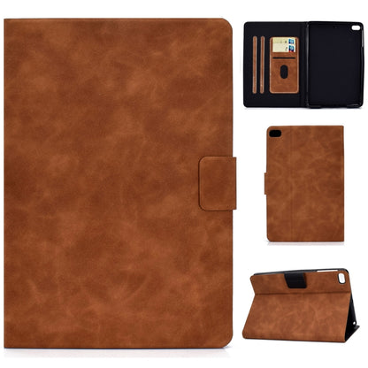 Cowhide-textured leather flip case with card slots and sleep/wake, brown folio front