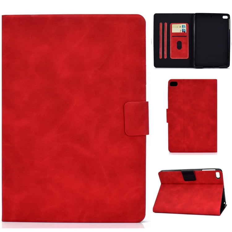 Cowhide-textured leather flip case with card slots and sleep/wake, red folio cover