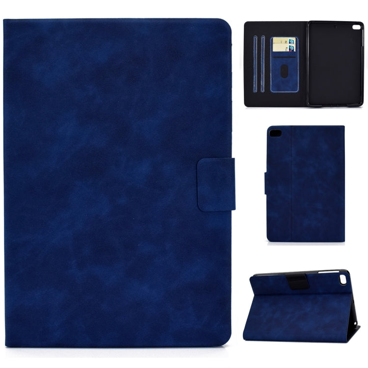 Cowhide-textured leather flip case with card slots and sleep/wake, blue folio cover