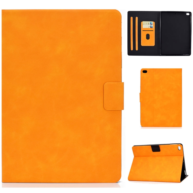 Cowhide-textured leather flip case with card slots and sleep/wake, orange khaki folio