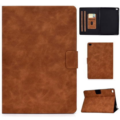 Cowhide-textured leather flip case with card slots and sleep/wake, warm brown folio