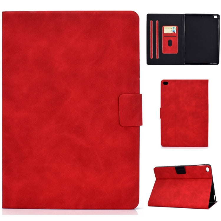 Cowhide-textured leather flip case with card slots and sleep/wake, bright red folio