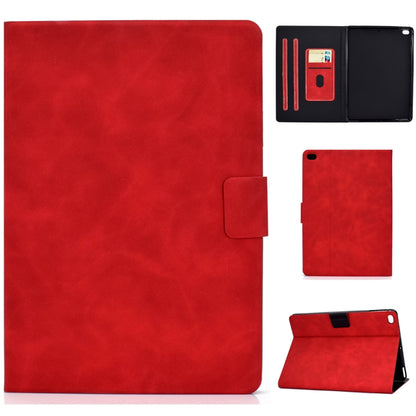 Cowhide-textured leather flip case with card slots and sleep/wake, bright red folio