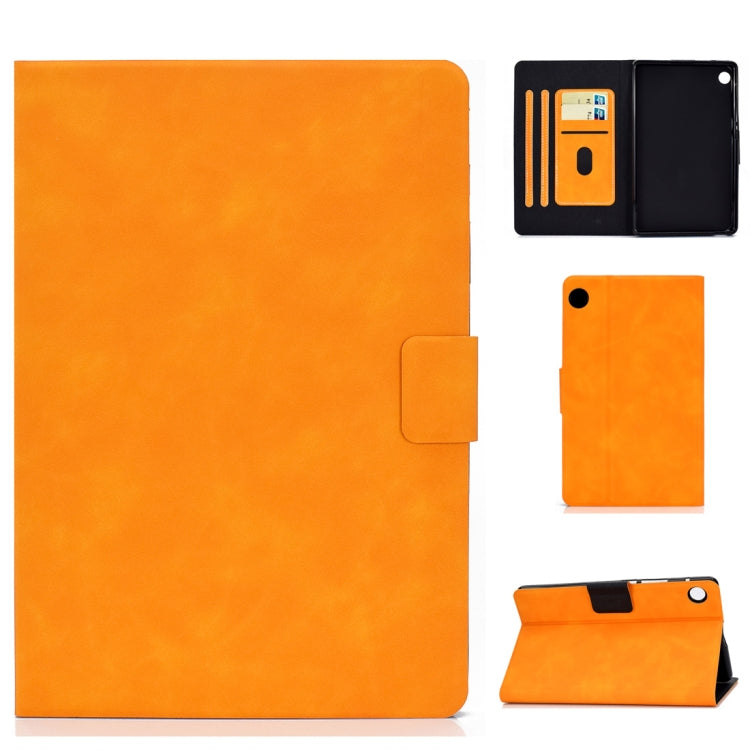 Cowhide-texture leather flip case for tablet, orange, with card slot and stand