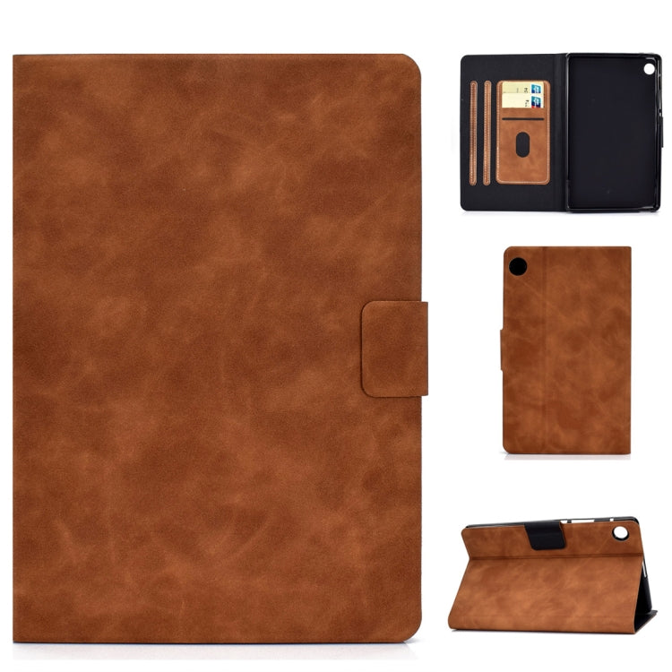 Cowhide-texture leather flip case for tablet, brown, with card slot and stand