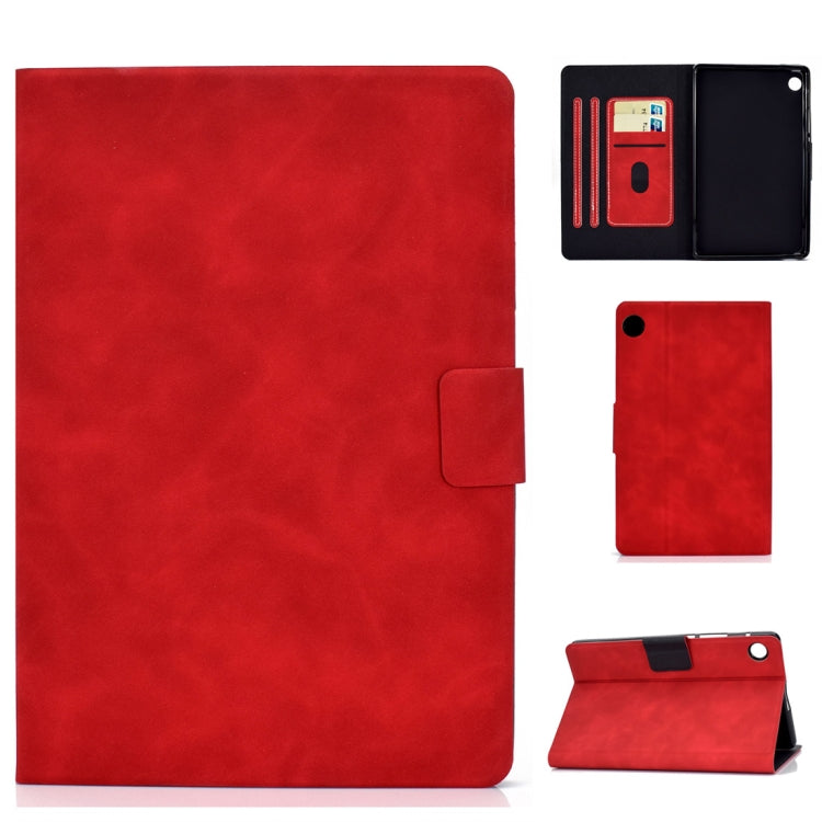 Cowhide-texture leather flip case for tablet, red, with card slot and stand