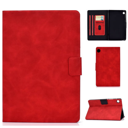 Cowhide-texture leather flip case for tablet, red, with card slot and stand