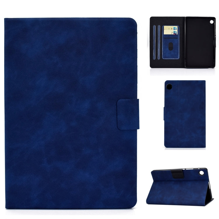 Cowhide-texture leather flip case for tablet, blue, with card slot and stand
