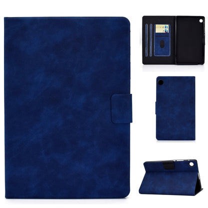 Cowhide-texture leather flip case for tablet, blue, with card slot and stand