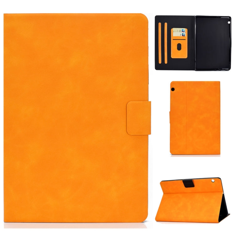 Cowhide-texture leather flip case for tablet, orange, with card slot and sleep cover
