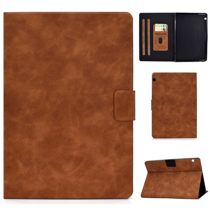 Cowhide-texture leather flip case for tablet, brown, with card slot and sleep cover