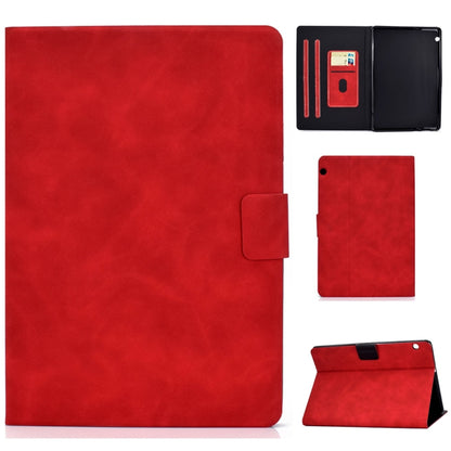 Cowhide-texture leather flip case for tablet, red, with card slot and sleep cover
